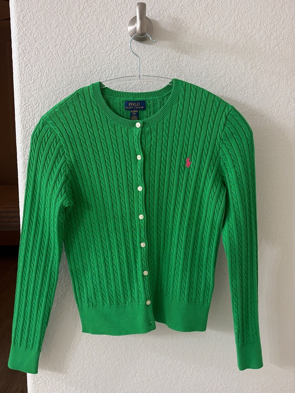 Polo Ralph Lauren Green Cable Knit Cardigan XL 16 💚